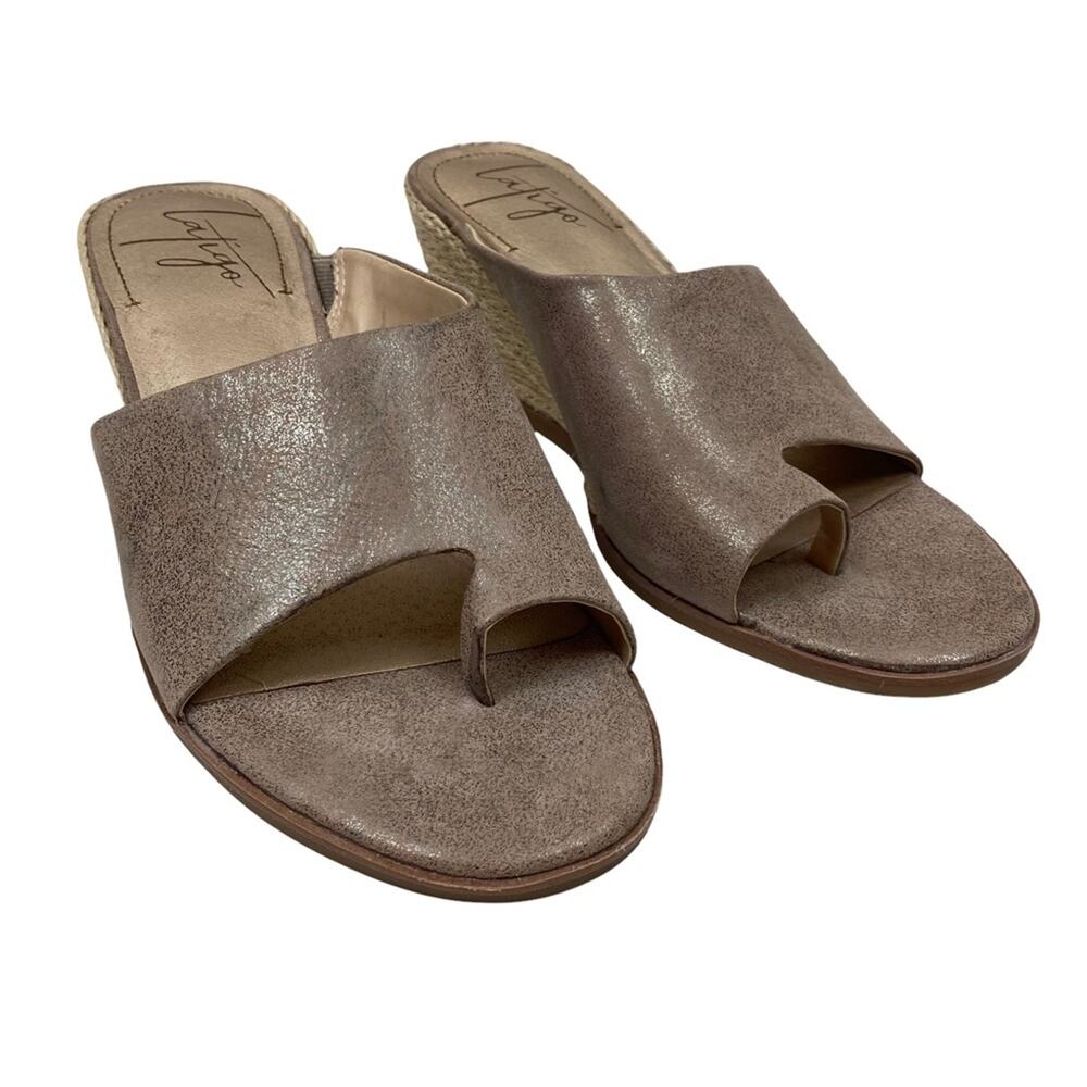 Latigo Hadrea Taupe Leather Wedge Heel Open Toe Slip On Sandals Size 9